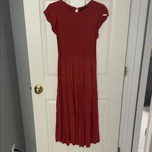 Women's rust Maxi Dress - Elegant Cap Sleeve Design